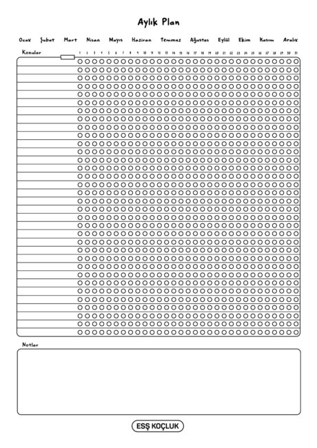 ESŞ Koçluk - Takip Çizelgeli Aylık Planlayıcı